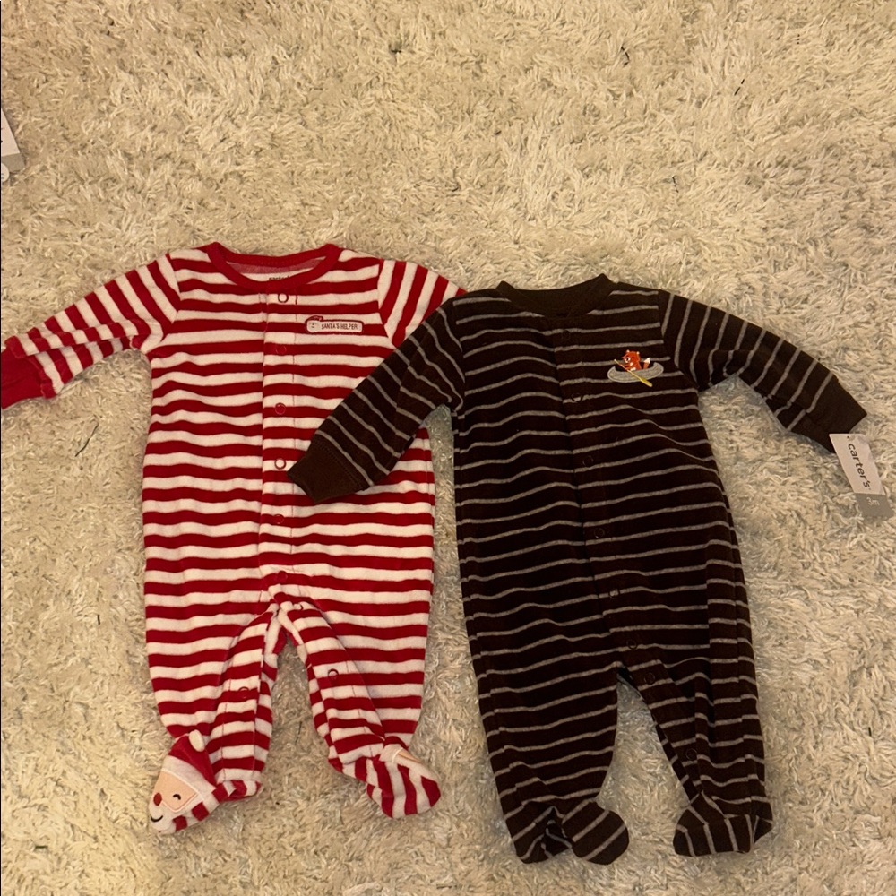 Carter's Red and Brown Striped Footies